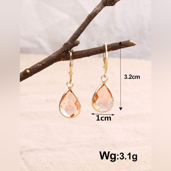 Gemstone Decor Water-Drop Earrings - Amber, Peach, Blue Colors Available - Picture 6 of 12